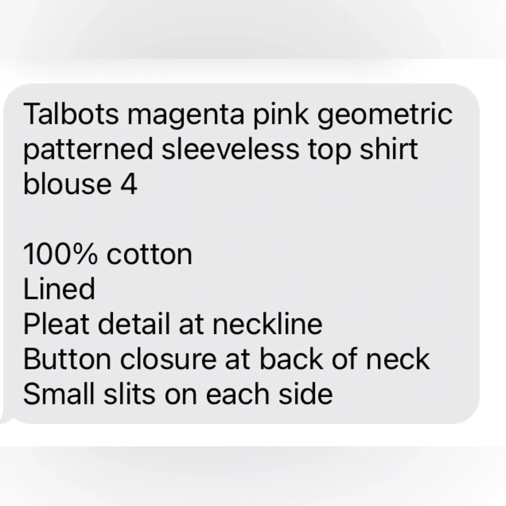 EUC Talbots magenta pink geometric print sleeveless top shirt blouse size 4 - Picture 6 of 6